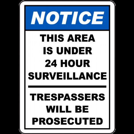 Area Under 24 Hour TV Surveillance Sign